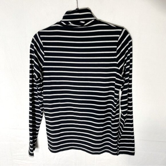 Banana Republic Threadsoft Black White Striped Long Sleeve Turtleneck Shirt M - Picture 2 of 14